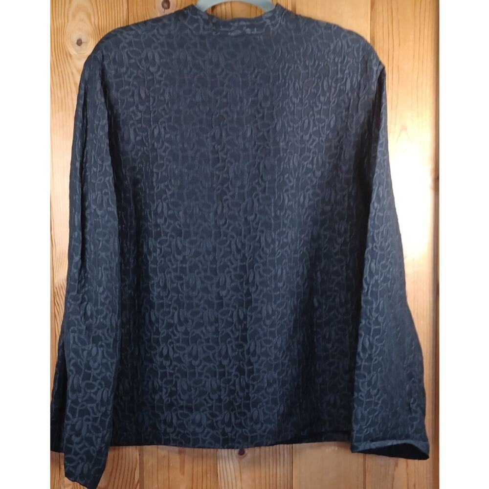 Kate Hill Woman 18W Black Silk Linen Blend Textured Button Front Blouse Jacket - Picture 5 of 9